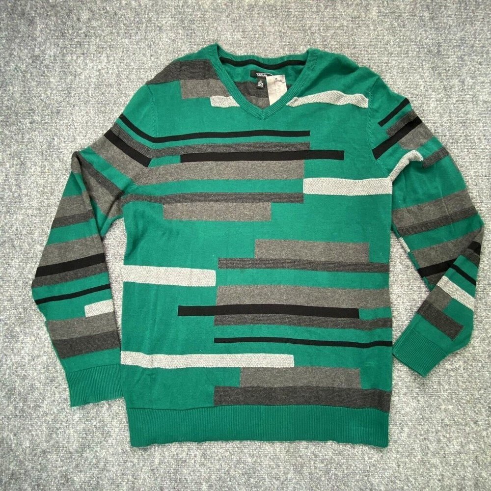 Alfani Sweater Mens L‎ Green Abstract Geometric Modern Streetwear Minimalist Mod